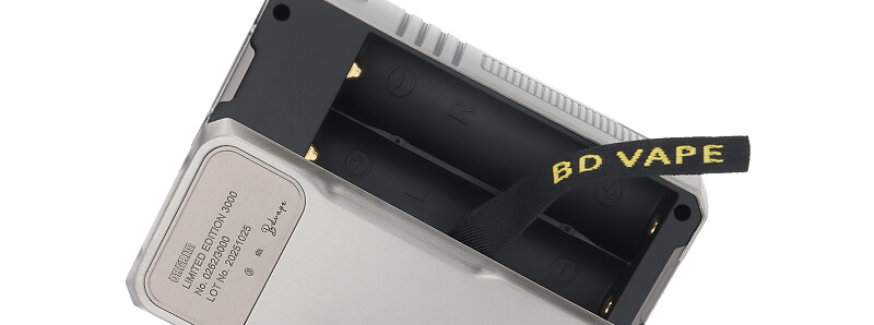 The dual battery compartment of BD Vape's Limited Edition Rayden 220 mod
