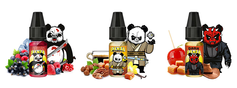 Les trois arômes du pack de découverte Panda par Arômes et Liquides