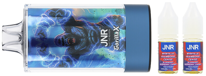 Le contenu de la boîte de la puff Blueberry Raspberry Cherry 43K Gorilla X de JNR