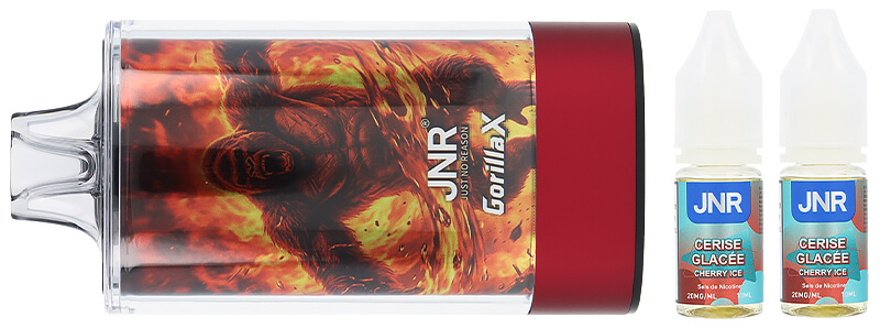 Le contenu de la boîte de la puff Cherry Ice 43K Gorilla X de JNR
