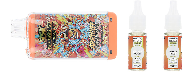 Box contents of Tornadoliq's Crazy Puff Apricot Peach puff
