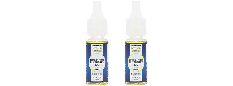 The two e-liquids of Tornadoliq's Crazy Puff Dragon Fruit Blueberry Ice puff