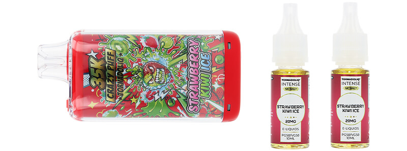 Box contents of Tornadoliq's Crazy Puff Strawberry Kiwi Ice puff