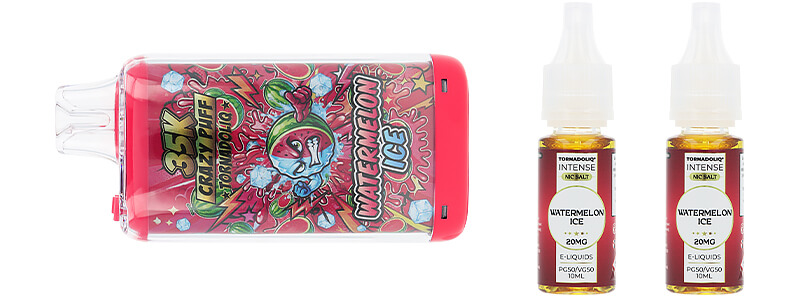 Box contents of Tornadoliq's Crazy Puff Watermelon Ice puff
