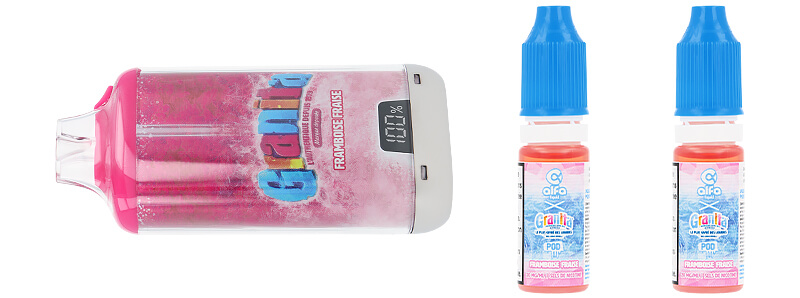 Le contenu de la boîte de la puff Granita 30K Framboise Fraise par Alfaliquid