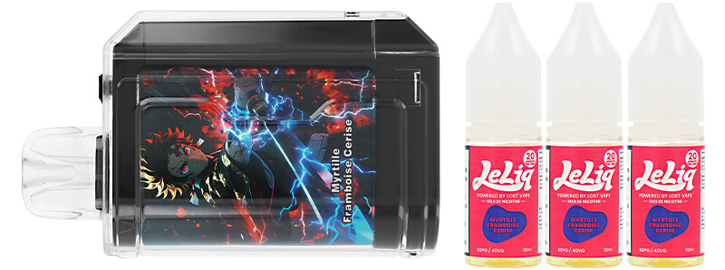 Le contenu de la boîte de la puff rechargeable Le Bar 45K Myrtille Framboise Cerise de chez Lost Vape