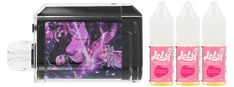 Le contenu de la boîte de la puff rechargeable Le Bar 45K Pêche Fruit du Dragon de chez Lost Vape