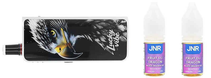 Le contenu de la boîte de la puff Lucky Vibe 77K Black Dragon Ice par JNR