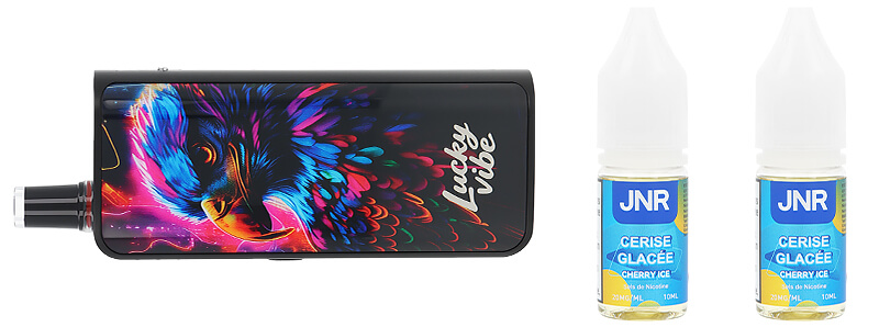 Le contenu de la boîte de la puff Lucky Vibe 77K Cherry Ice par JNR