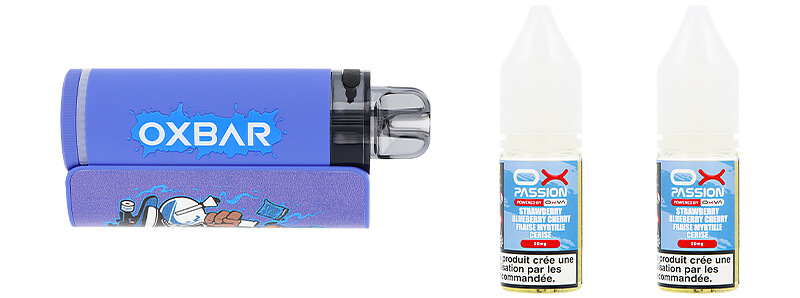 Le contenu de la boîte de la Puff OXBAR OX35K Fraise Myrtille Cerise par OXVA