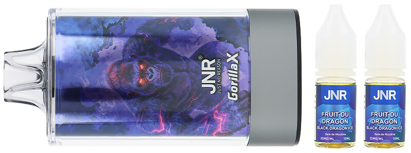 Le contenu de la boîte de la puff rechargeable Black Dragon Ice 43K Gorilla X par JNR