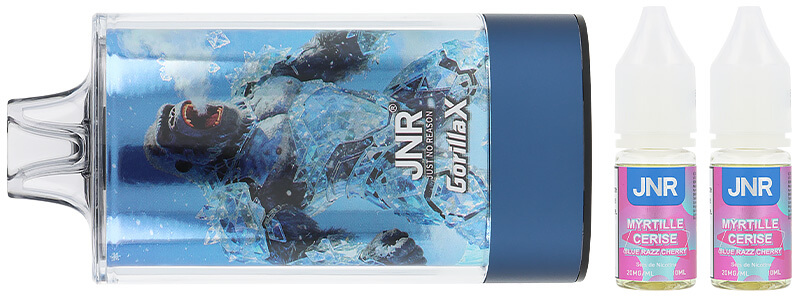 Le contenu de la boîte de la puff rechargeable Blue Razz Cherry 43K Gorilla X par JNR