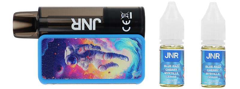 Le contenu de la boîte de la puff rechargeable Blue Razz Cherry AeroX de chez JNR