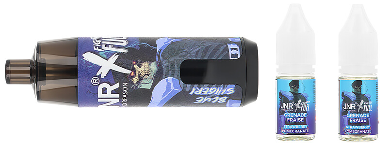 Box contents of JNR X Fighter Fuel's Blue Shigeri refillable puff