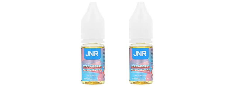 The two bottles of Strawberry Watermelon Ice e-liquid by JNR