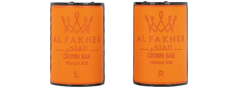 The pods of Al Fakher's Crown Bar Hyper Max Peach Ice 30K rechargeable puff