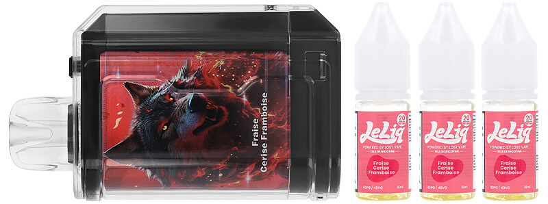 Box contents of Lost Vape's Le Bar 45K Fraise Cerise Framboise refillable puff