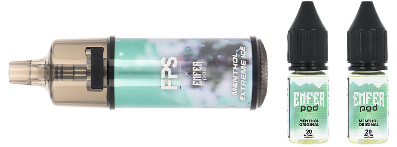 Box contents of FPS' Enfer Menthol Extreme Ice refillable puff