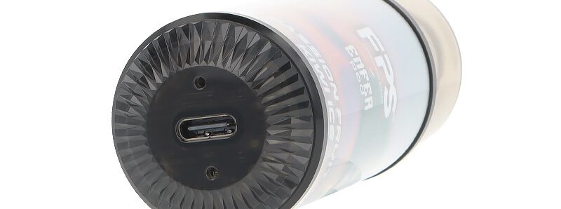 The USB-C port of FPS' Enfer Passion Fruit Kiwi Ice refillable puff