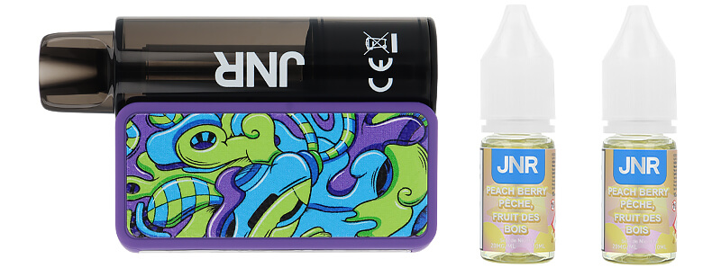 Box contents of JNR's AeroX Peach Berry refillable puff