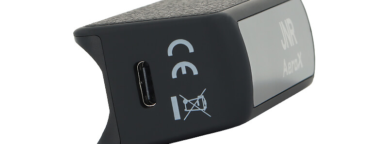 The USB-C port of JNR's AeroX Strawberry Watermelon Ice puff