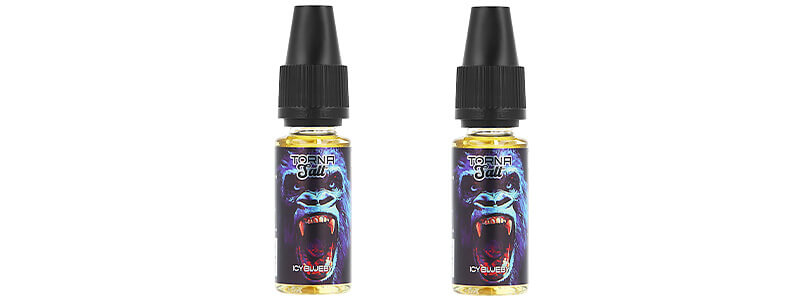 Les deux flacons de e-liquide Icy Blueby de chez Torna-Bar