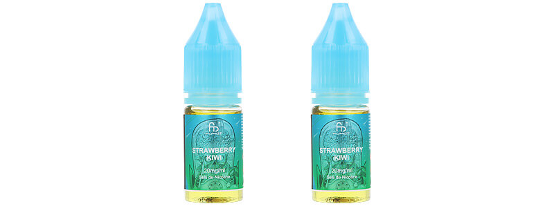 Les deux e-liquides Strawberry Kiwi de la puff rechargeable Tornado RandM par Fumot