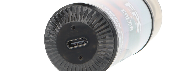 The USB-C port of FPS' Enfer Watermelon Strawberry Ice refillable puff