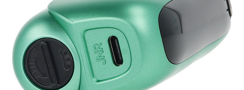 The USB-C port of JNR's Whale Passion Fruit Kiwi 38K puff