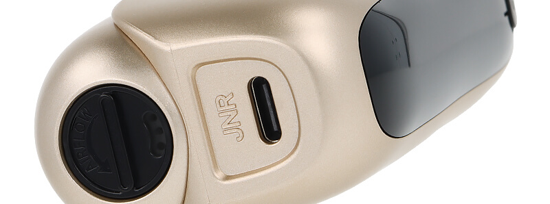 The USB-C port of JNR's Whale Peach Mango Pineapple 38K puff